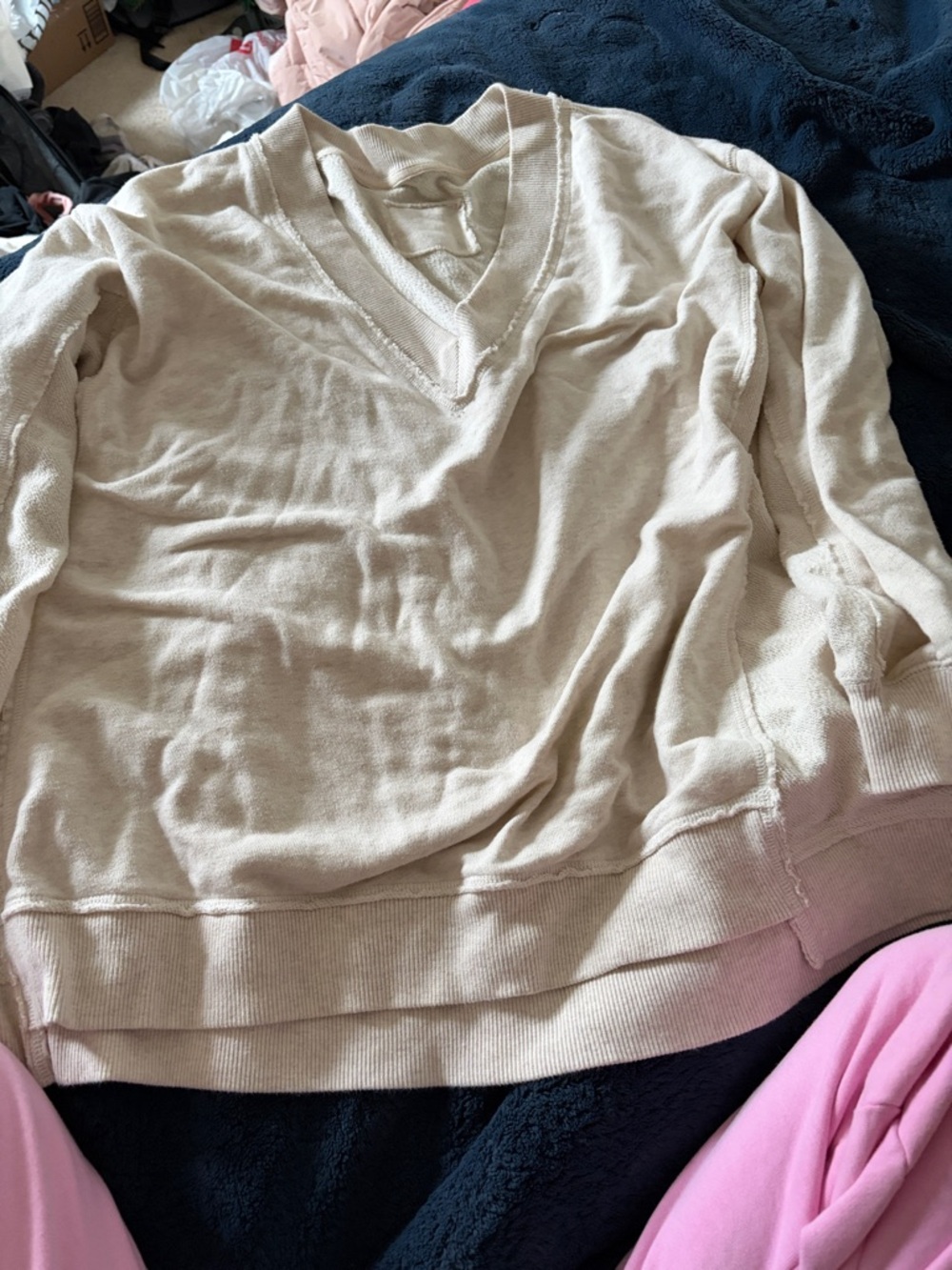 aerie Cream V-Neck Lightweight Sweater
